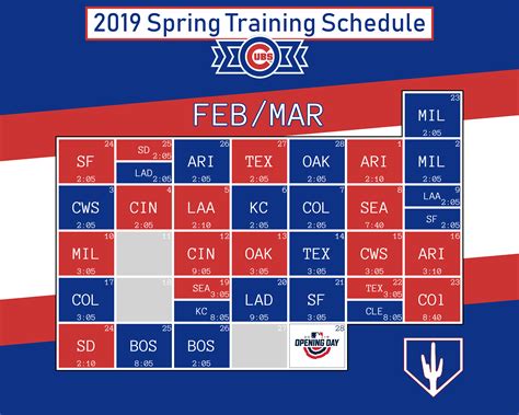 chicago cubs schedule 2020 spring training